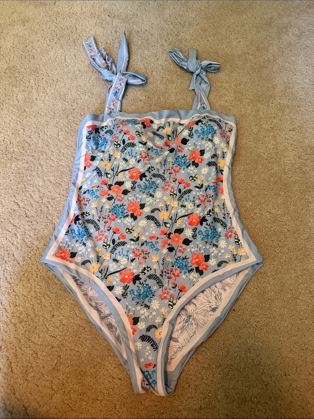Light Blue Floral Reversible One-Piece Swimsuit